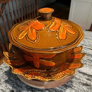 MCM Vintage California USA Pottery Leaf Platter & Tureen Set #373-372-374